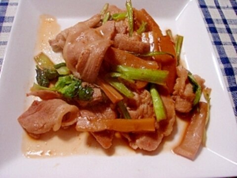 豚肉と小松菜とメンマのピリ辛炒め